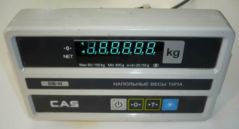 Весы CAS DB-1H сразу после включения засвечивают все сегменты.